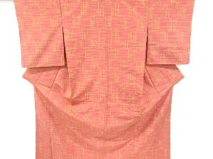 リサイクル　変わり格子模様織り出し手織り紬着物